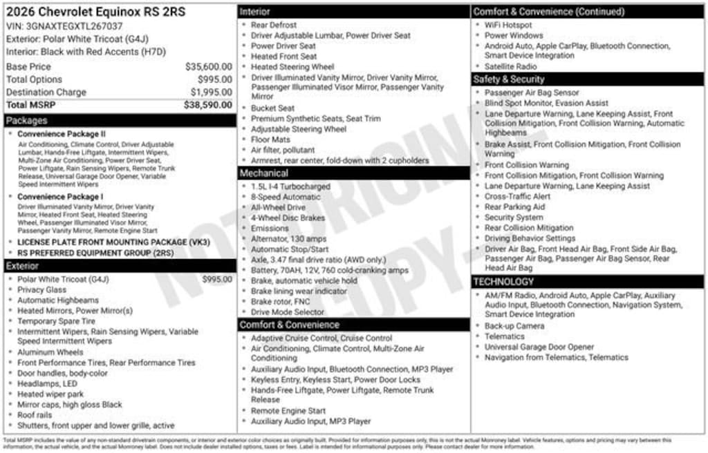 New 2026 Chevrolet Equinox RS SUV