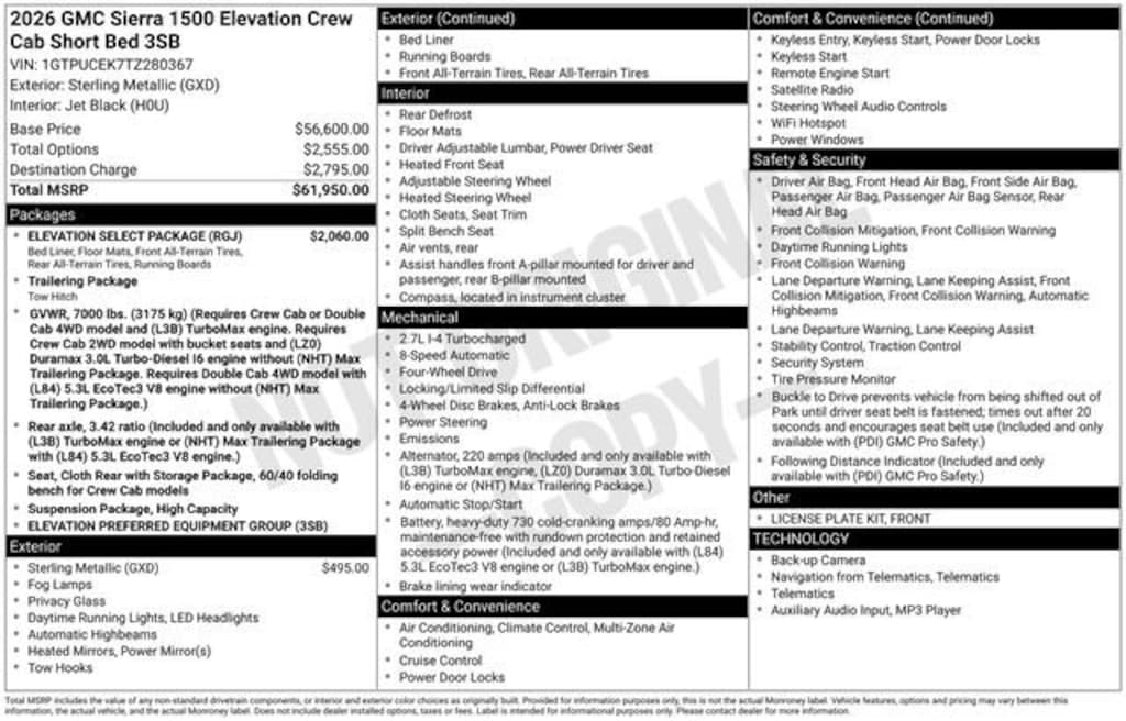 New 2026 GMC Sierra 1500 Elevation Truck