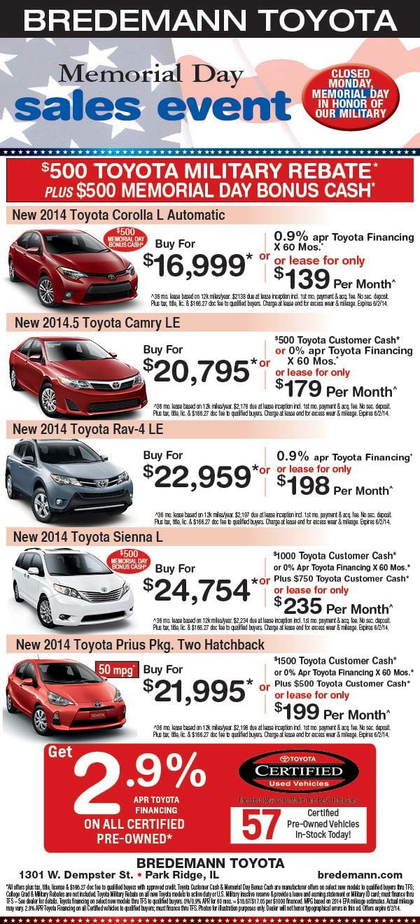 Memorial Day Savings Event | Bredemann Toyota in Park Ridge