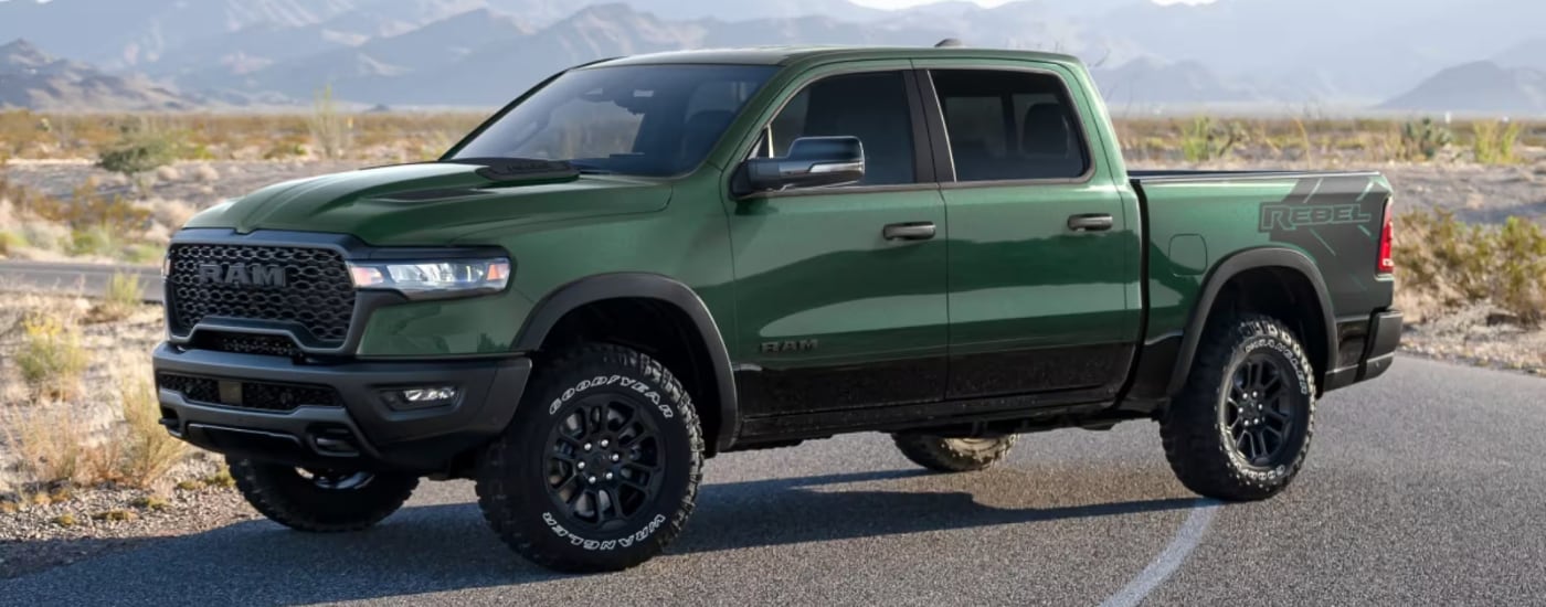 Green 2025 Ram 1500 Rebel for sale near Coral Gables parked at an angle