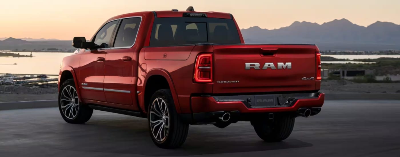 Tailgate of a red 2025 Ram 1500 Laramie