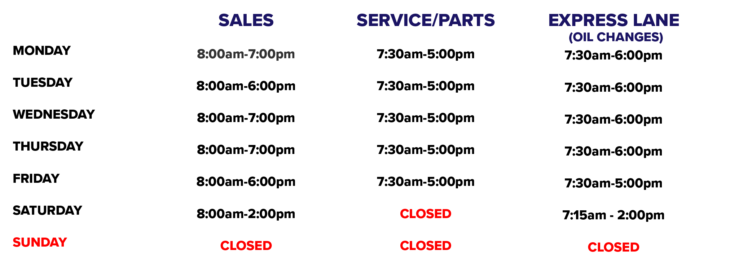 Store Hours Brickner s Park City Inc