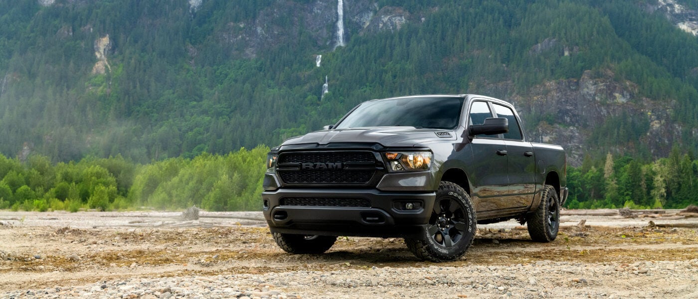 2024 Ram 1500 pickup truck in a mountain range