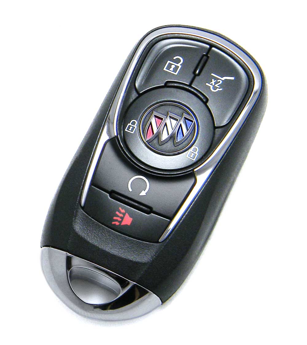 Buick smart key fob with lock, unlock, remote start, liftgate, and alarm buttons