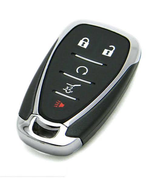 Chevrolet smart key fob with lock, unlock, remote start, liftgate, and alarm buttons