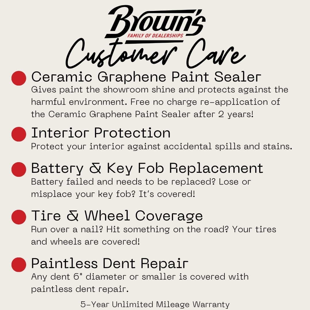 Brown's Customer Care package information for participating Brown's Family locations