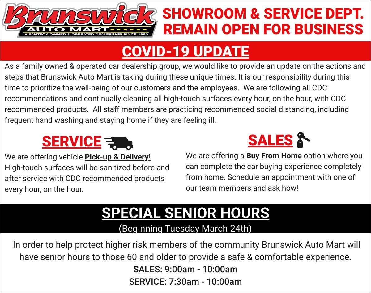 Brunswick Auto Mart COVID19 Update & Senior Hours Brunswick Auto Mart