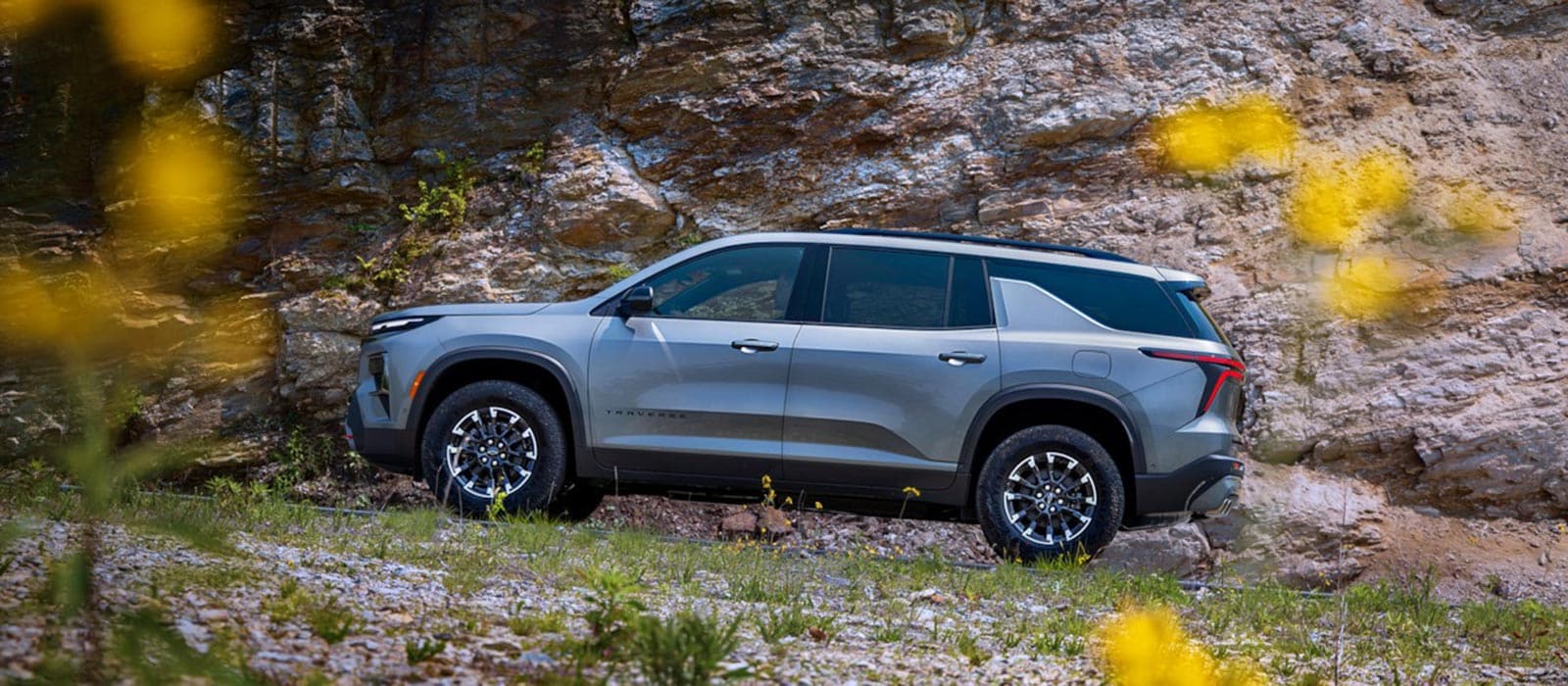 2026 Chevy Traverse parked on a rocky hill
