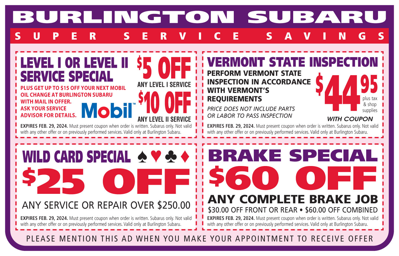 Burlington Subaru Service Coupons