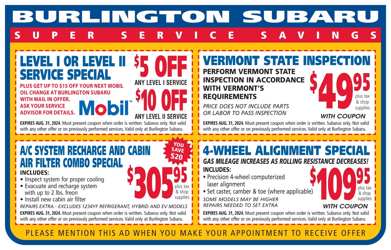 Burlington Subaru Service Coupons