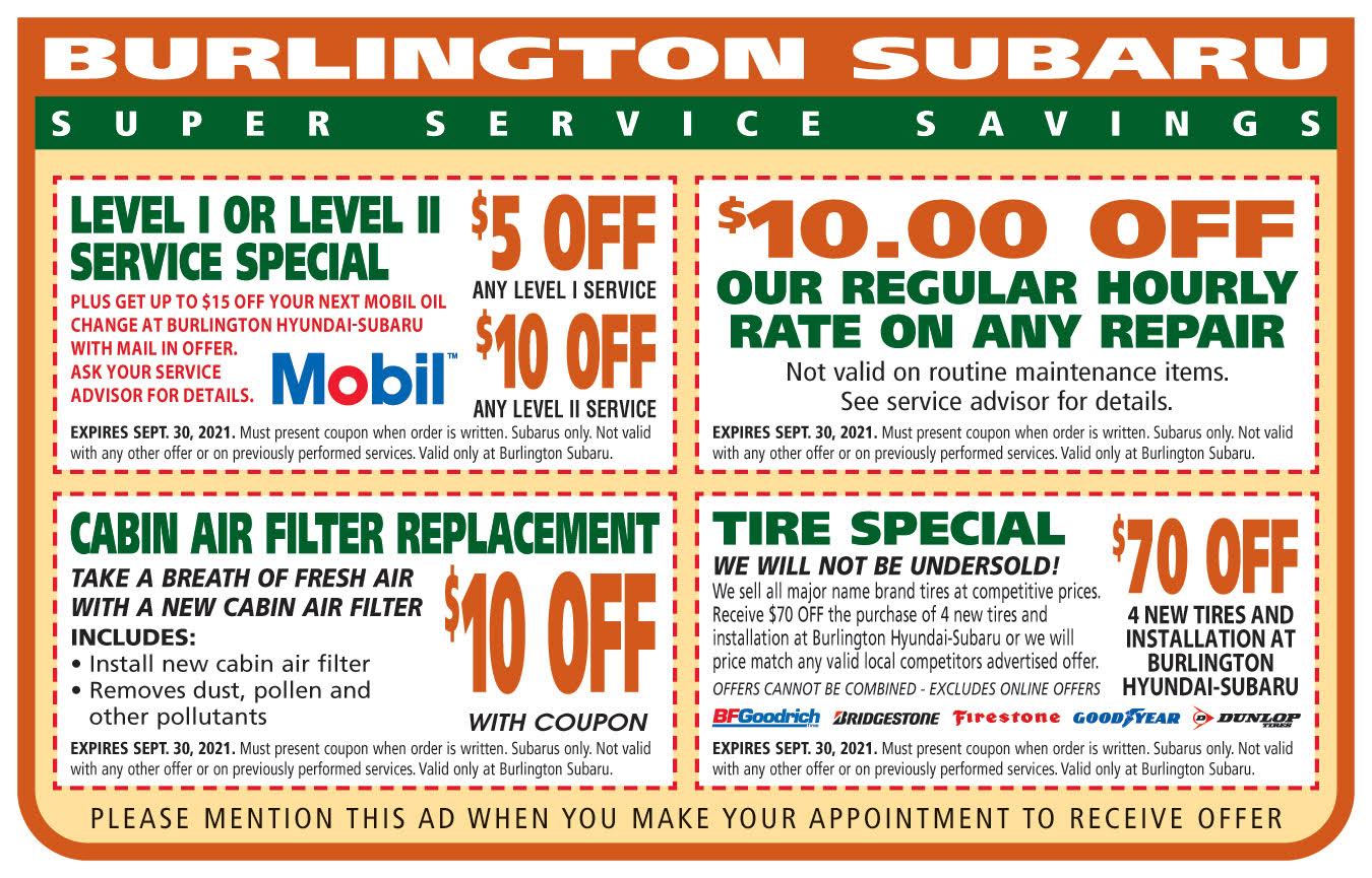 Subaru Service Coupons from Burlington Subaru