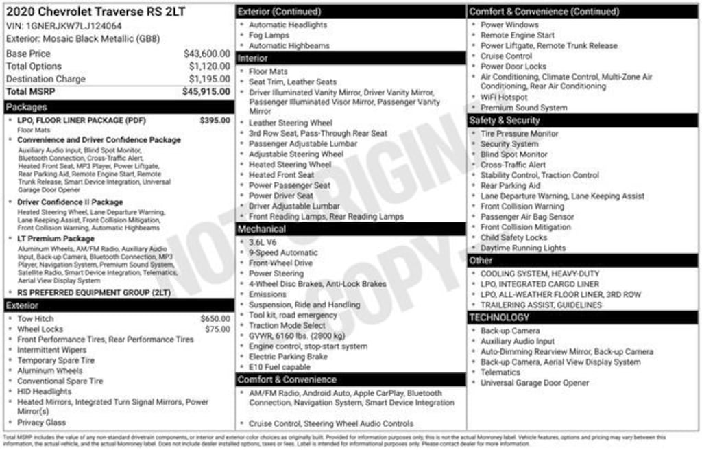 Used 2020 Chevrolet Traverse RS SUV