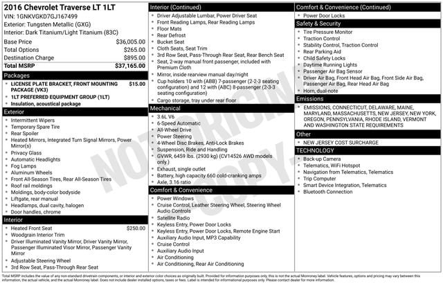 Used 2016 Chevrolet Traverse 1LT with VIN 1GNKVGKD7GJ167499 for sale in Reese, MI