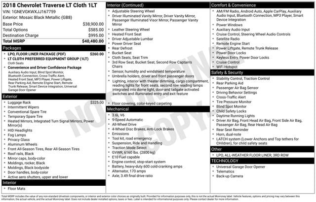 Used 2018 Chevrolet Traverse 1LT with VIN 1GNEVGKWXJJ167759 for sale in Reese, MI