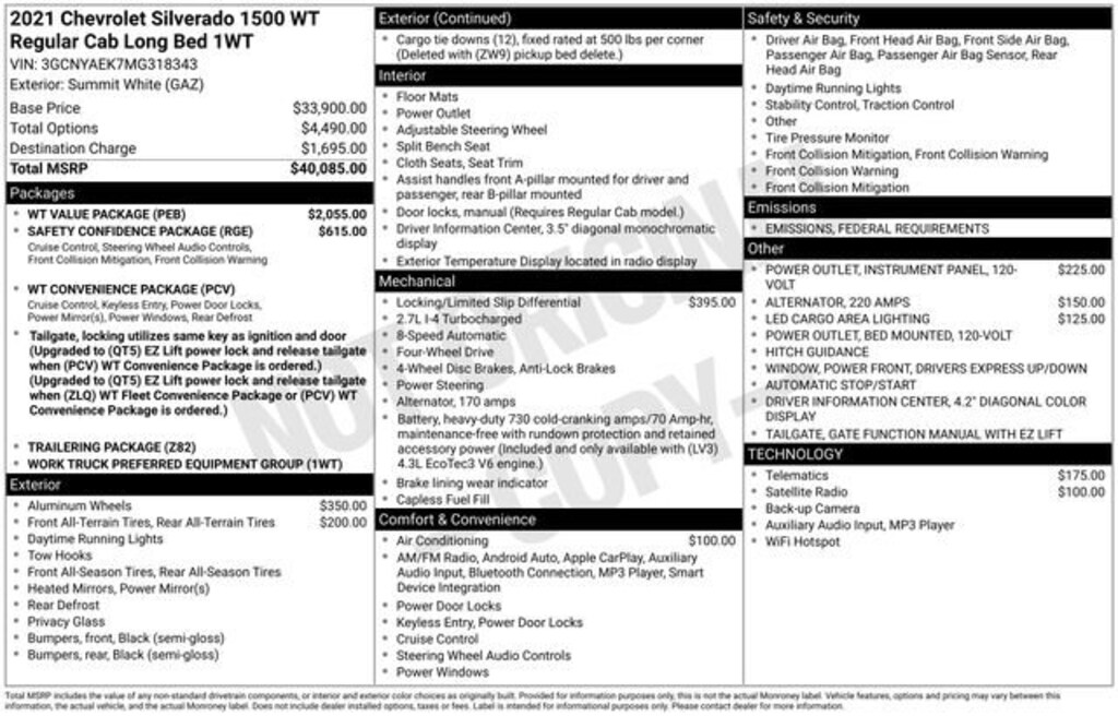 Used 2021 Chevrolet Silverado 1500 WT Truck