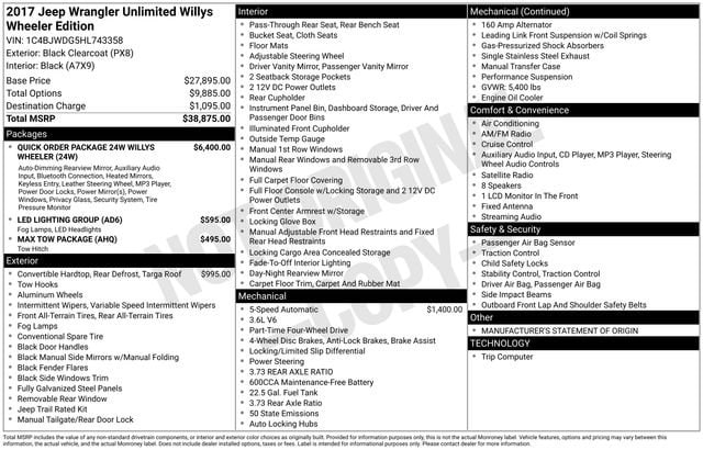 Used 2017 Jeep Wrangler Unlimited Willys Wheeler with VIN 1C4BJWDG5HL743358 for sale in Reese, MI