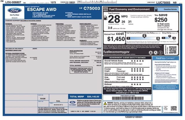 Used 2020 Ford Escape SE with VIN 1FMCU9G67LUC75003 for sale in Reese, MI