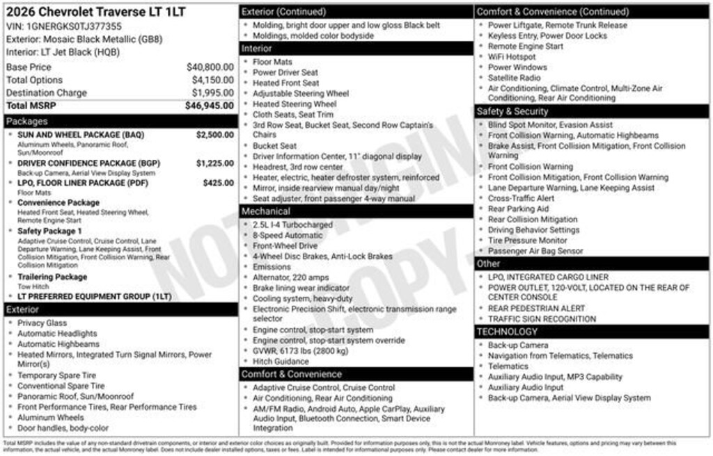 New 2026 Chevrolet Traverse LT SUV