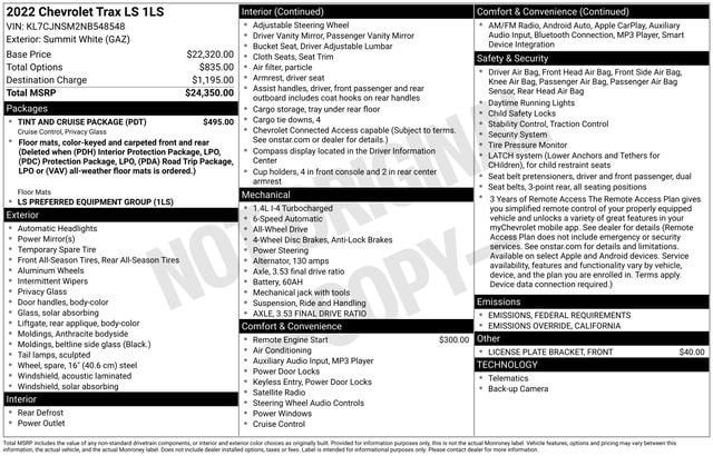 Used 2022 Chevrolet Trax LS with VIN KL7CJNSM2NB548548 for sale in Reese, MI