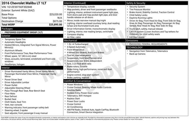 Used 2016 Chevrolet Malibu 1LT with VIN 1G1ZE5ST5GF302848 for sale in Reese, MI