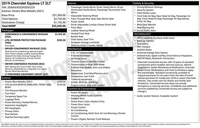 Used 2019 Chevrolet Equinox LT with VIN 3GNAXVEX2KS555229 for sale in Reese, MI