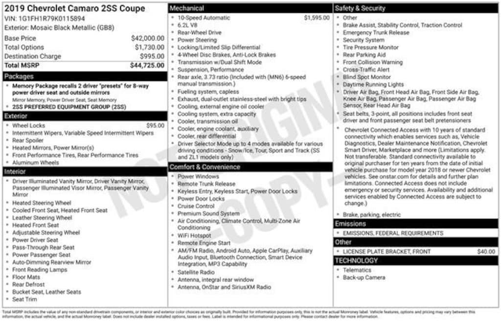 Used 2019 Chevrolet Camaro 2SS Performance