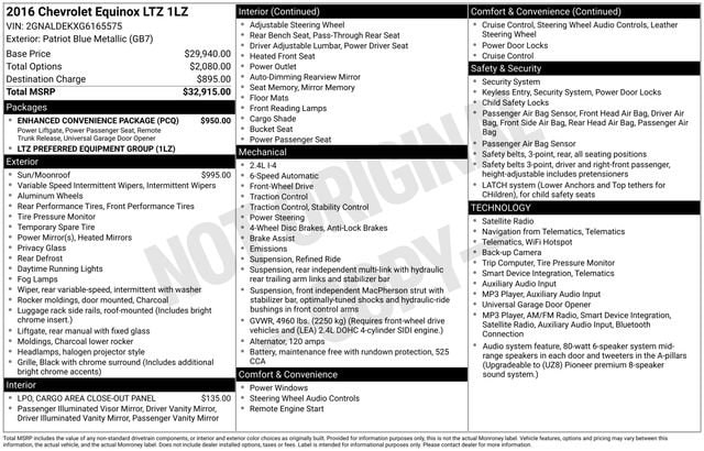 Used 2016 Chevrolet Equinox LTZ with VIN 2GNALDEKXG6165575 for sale in Reese, MI