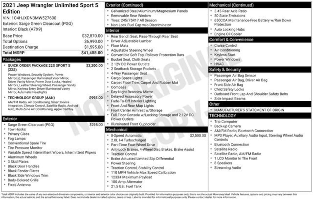 Used 2021 Jeep Wrangler Unlimited Sport S