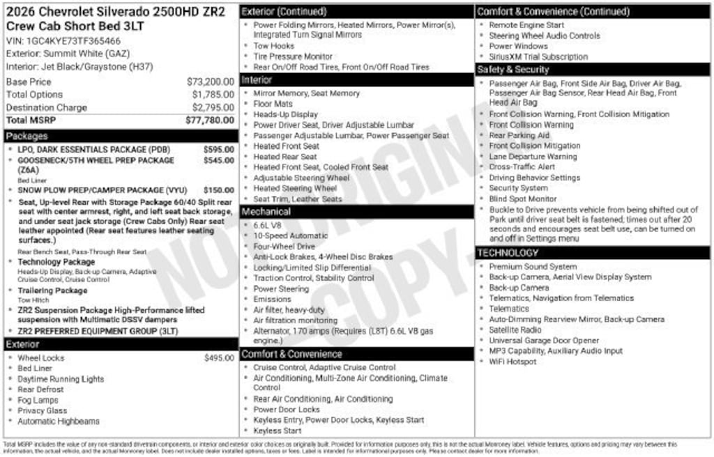 New 2026 Chevrolet Silverado 2500 HD ZR2 Truck