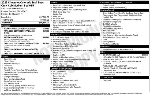 Used 2023 Chevrolet Colorado Trail Boss with VIN 1GCPTEEK6P1124422 for sale in Freeland, MI