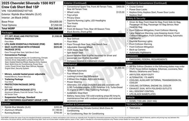 Used 2025 Chevrolet Silverado 1500 RST with VIN 1GCUKEED6SZ187165 for sale in Freeland, MI
