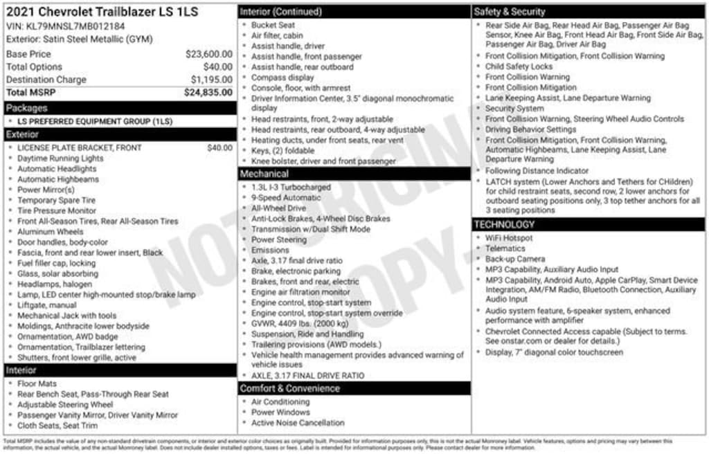 Used 2021 Chevrolet Trailblazer LS SUV