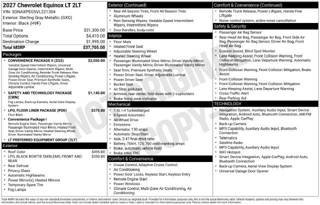 New 2027 Chevrolet Equinox LT SUV