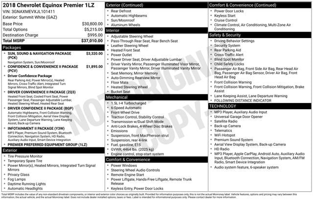 Used 2018 Chevrolet Equinox Premier with VIN 3GNAXMEVXJL101411 for sale in Freeland, MI
