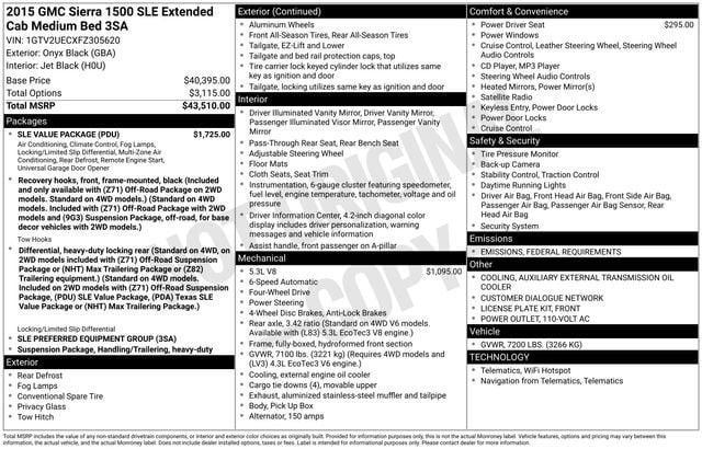 Used 2015 GMC Sierra 1500 SLE with VIN 1GTV2UECXFZ305620 for sale in Freeland, MI