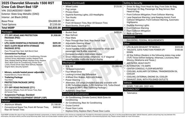 Used 2025 Chevrolet Silverado 1500 RST with VIN 2GCUKEED0S1156891 for sale in Freeland, MI