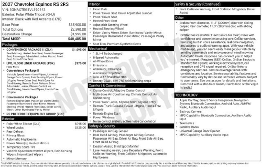 New 2027 Chevrolet Equinox RS SUV