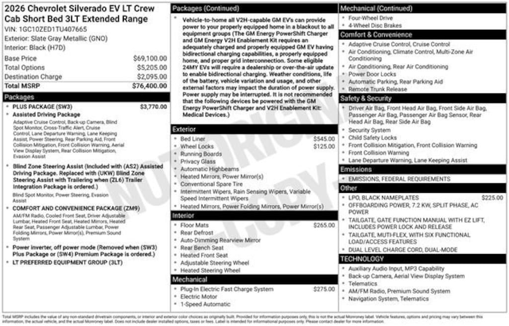 New 2026 Chevrolet Silverado EV LT - Extended Range Truck