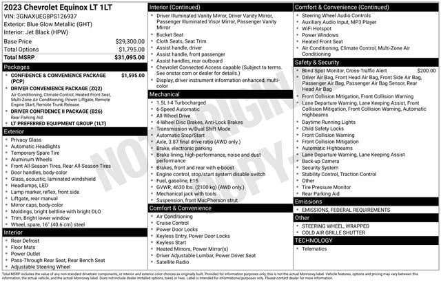 Certified 2023 Chevrolet Equinox LT with VIN 3GNAXUEG8PS126937 for sale in Freeland, MI