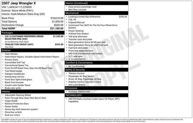 Used 2007 Jeep Wrangler X with VIN 1J4FA24117L229859 for sale in Freeland, MI