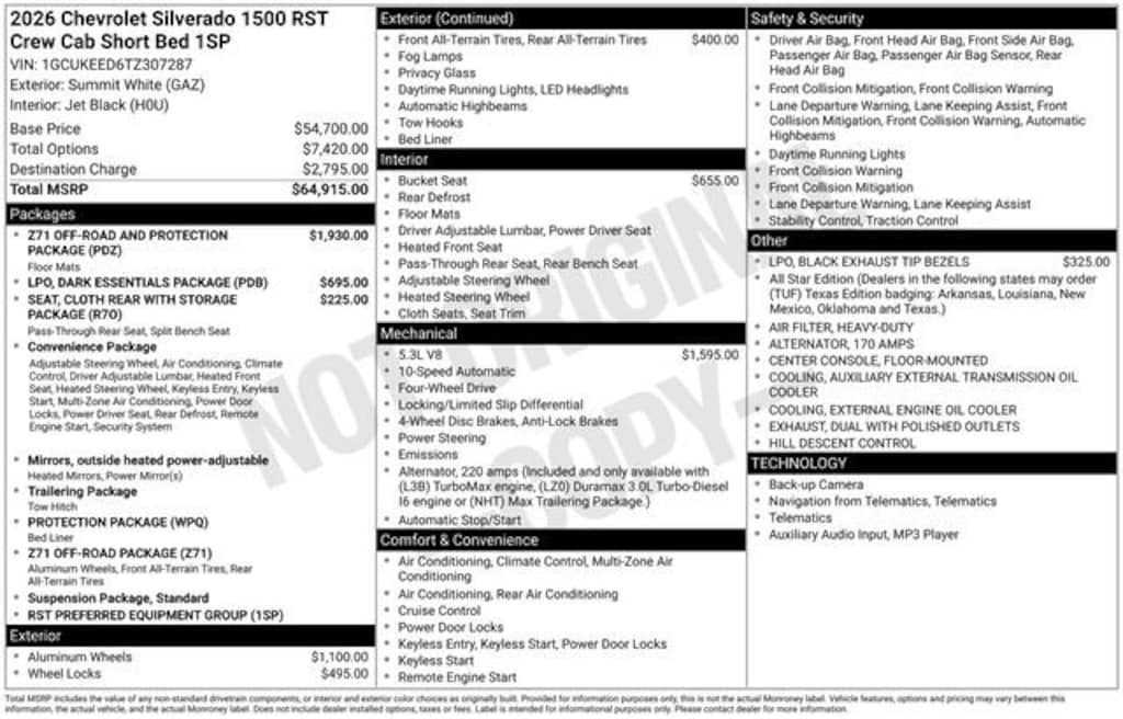 New 2026 Chevrolet Silverado 1500 RST Truck