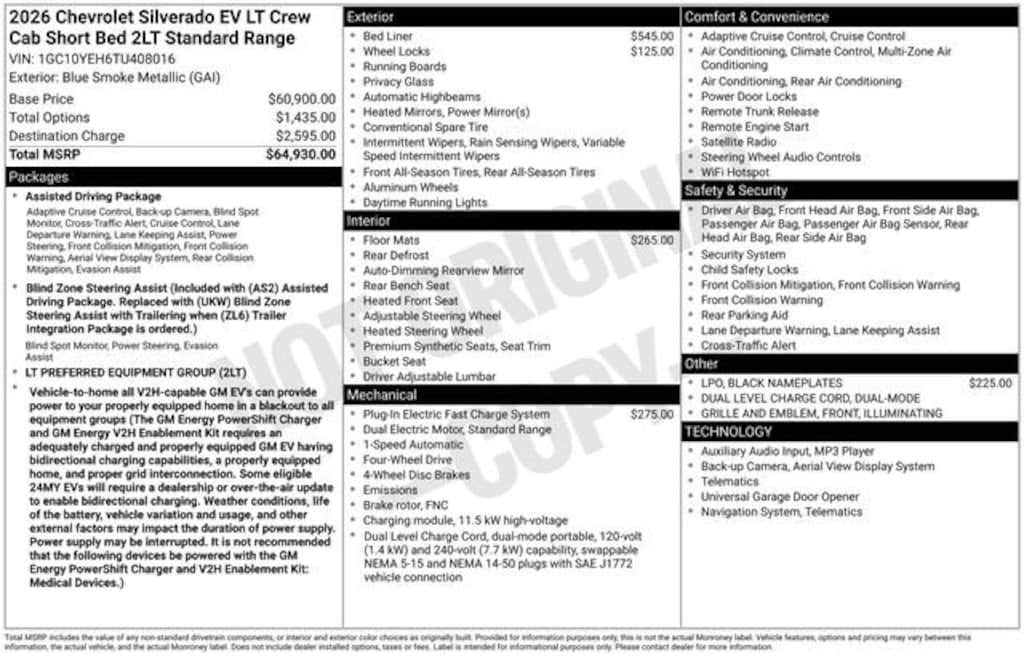New 2026 Chevrolet Silverado EV LT - Standard Range Truck