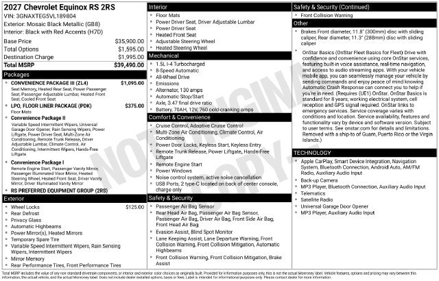 New 2027 Chevrolet Equinox RS SUV