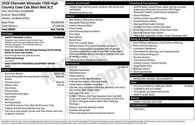 Used 2020 Chevrolet Silverado 1500 High Country with VIN 3GCUYHEL1LG285688 for sale in Freeland, MI