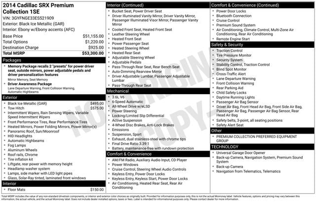 Used 2014 Cadillac SRX Premium Collection with VIN 3GYFNGE33ES521909 for sale in Freeland, MI