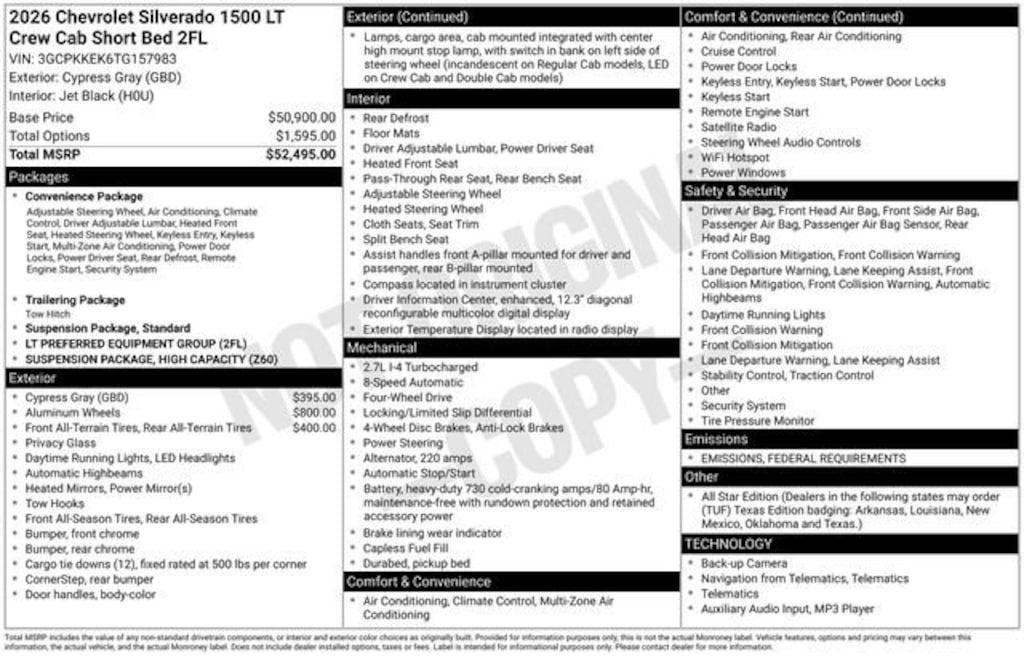 New 2026 Chevrolet Silverado 1500 LT (2FL) Truck