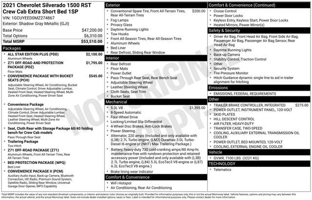 Used 2021 Chevrolet Silverado 1500 RST with VIN 1GCUYEED0MZ274867 for sale in Freeland, MI