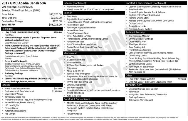 Used 2017 GMC Acadia Denali with VIN 1GKKNXLS5HZ202635 for sale in Freeland, MI