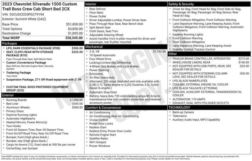 Used 2023 Chevrolet Silverado 1500 Custom Trail Boss Truck