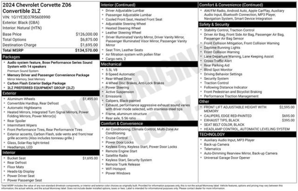 Used 2024 Chevrolet Corvette Z06 2LZ Performance